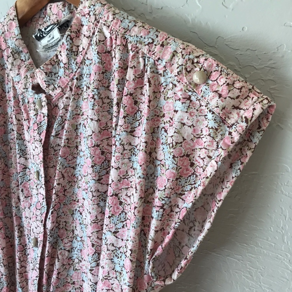 Vintage Floral Pink Belted Button Down Cotton Dress - Picture 5 of 14